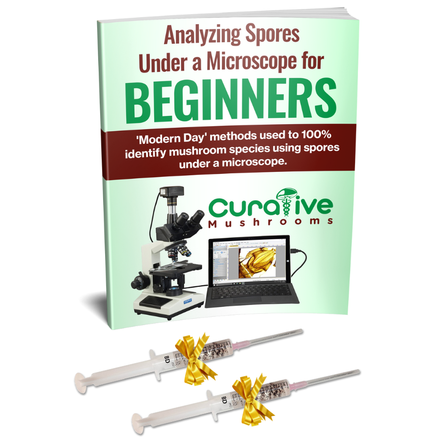 microscopy guide and 2 happy mushrooms spore syringes